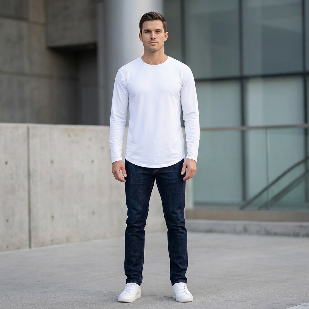BYLT Basics Men's Long Sleeve Crewneck Tee - White